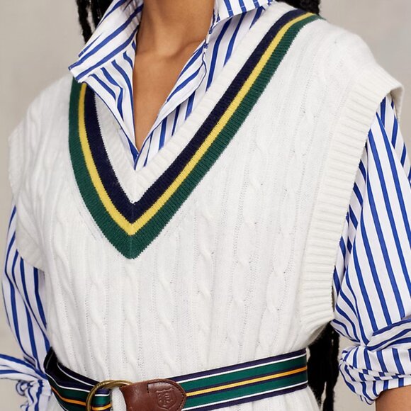 Ralph Lauren Cashmere Knit Sleeveless Stripped V-neck Maxi Dress polo - Size Sm - Picture 3 of 13